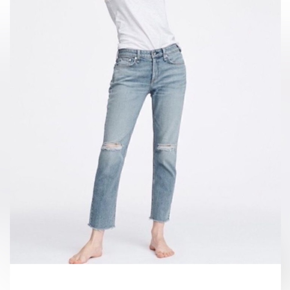 Rag & Bone Blue Cropped Ankle Jeans with Distressed Details - Dre - NWT